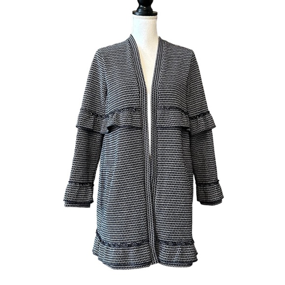 Jack by BB Dakota Womens Ready to Ruffle Knit Coat SZ Large in Deep Navy - Picture 2 of 10